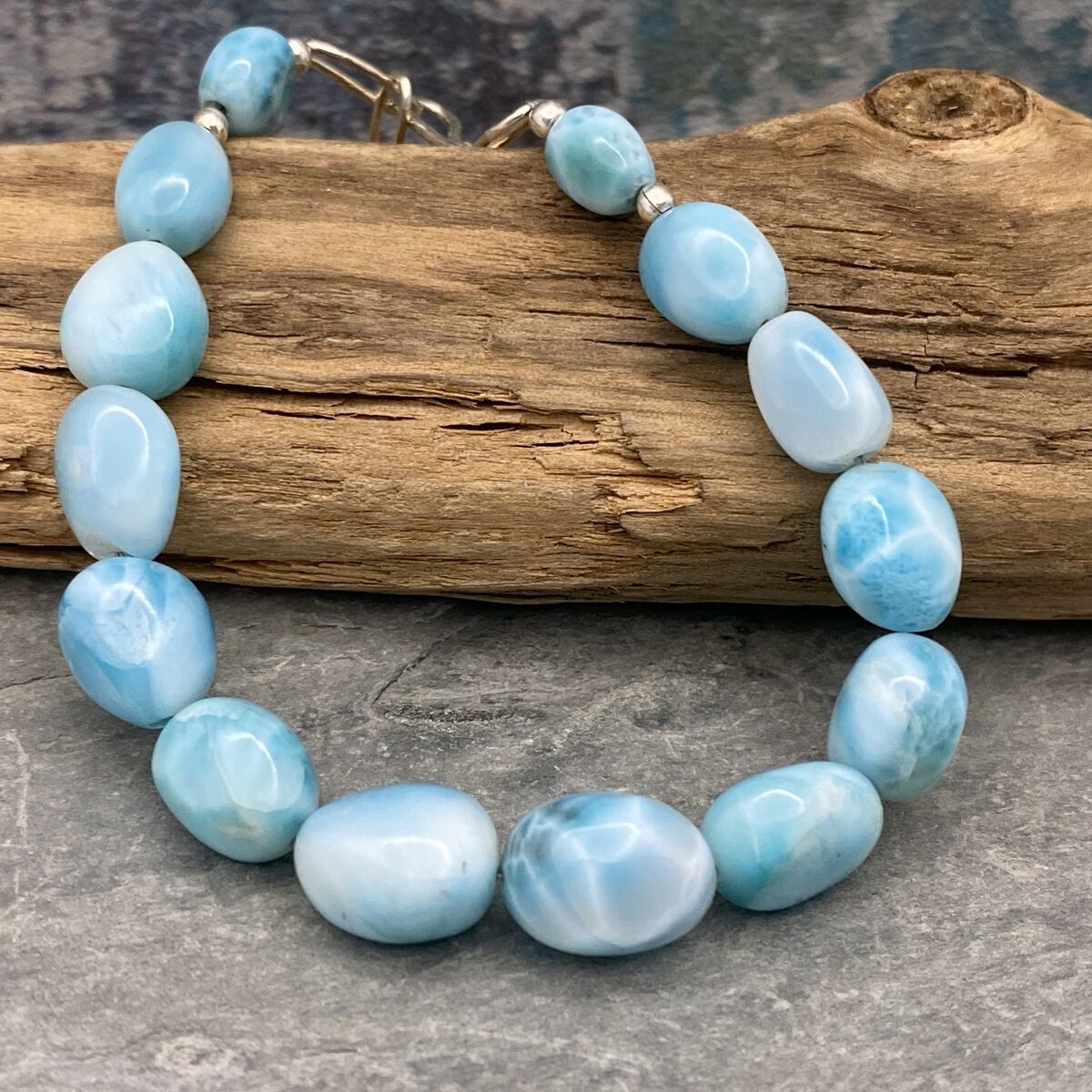 Blue Larimar and silver bracelet