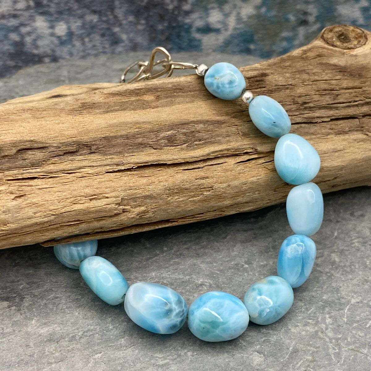 Blue Larimar and silver bracelet 2