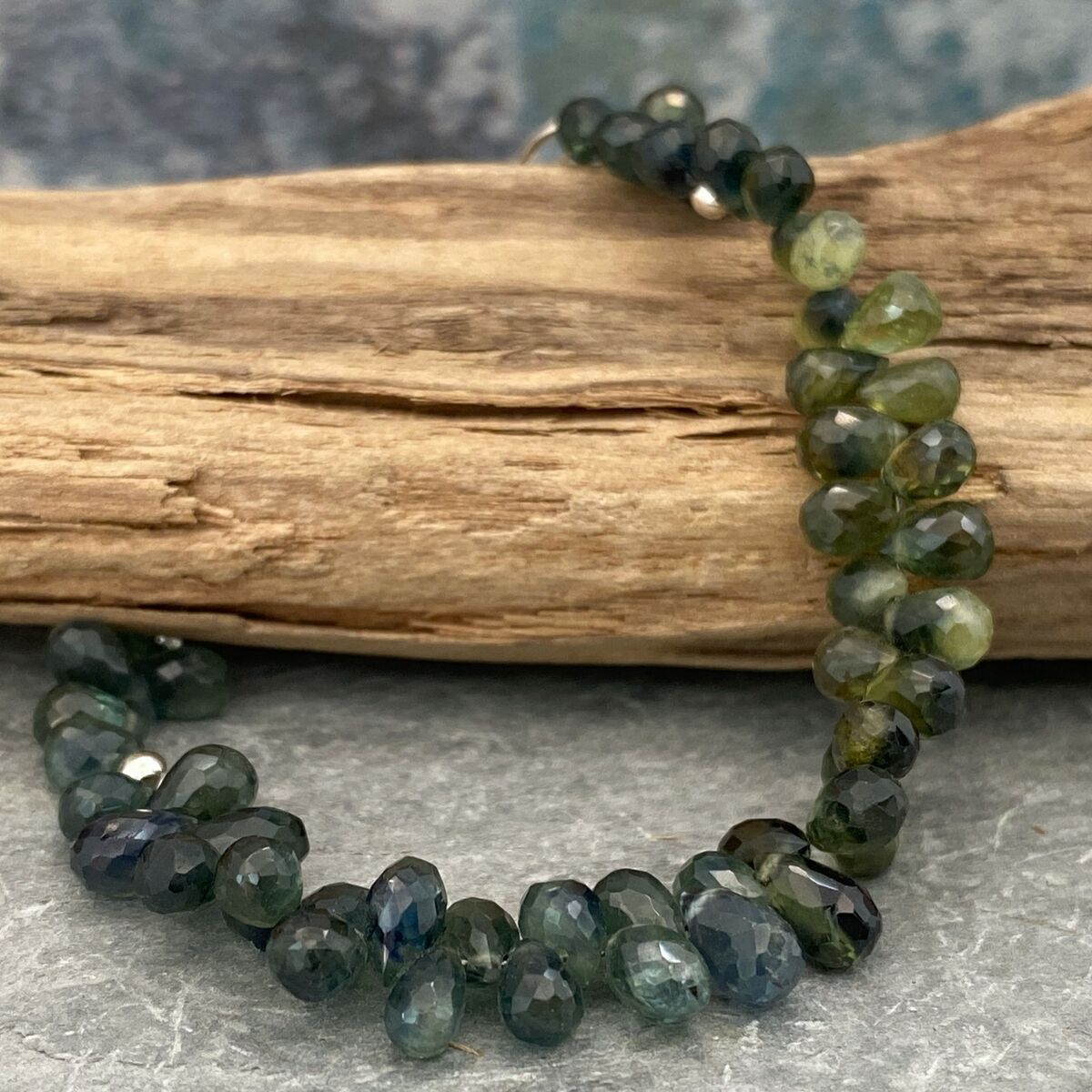 Green and blue sapphire bead bracelet