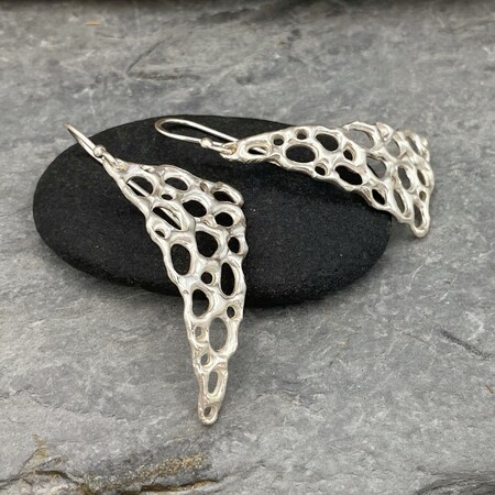Organic silver triangular dangle earrings
