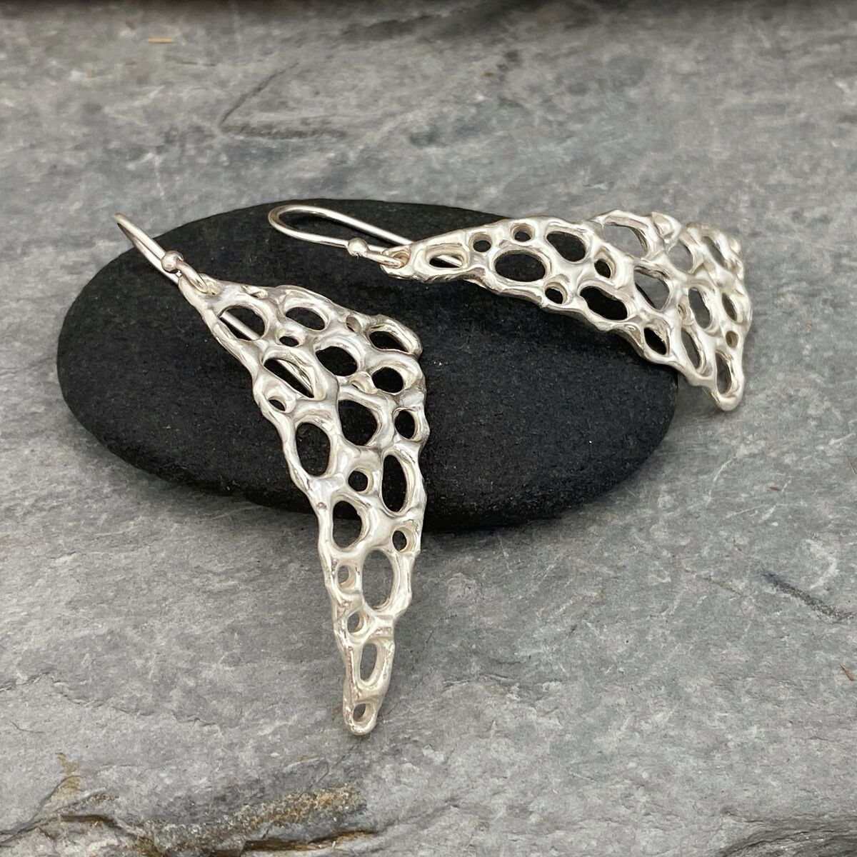 Organic silver triangular dangle earrings