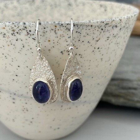 Iolite and silver droplet earrings
