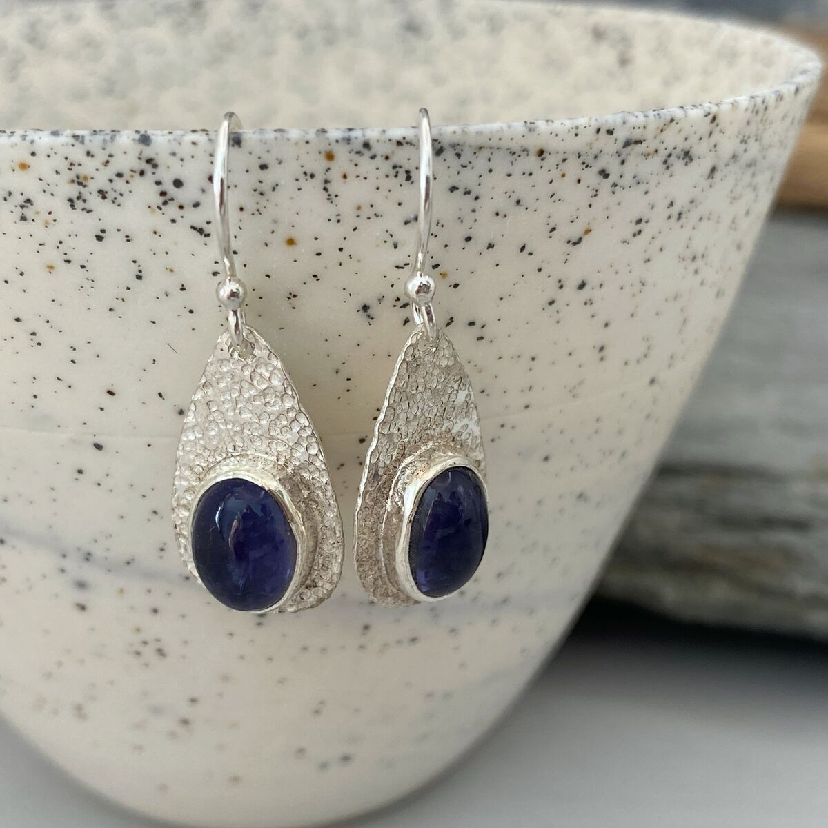 Iolite and silver droplet earrings