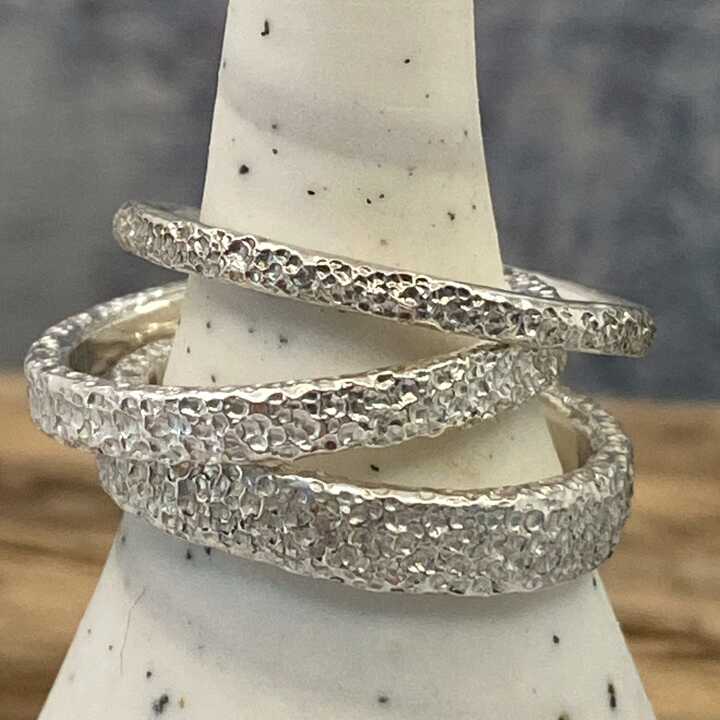 Sand patterned solid silver ring bands