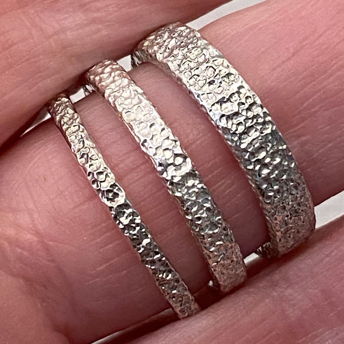 Sand patterned solid silver ring bands 2