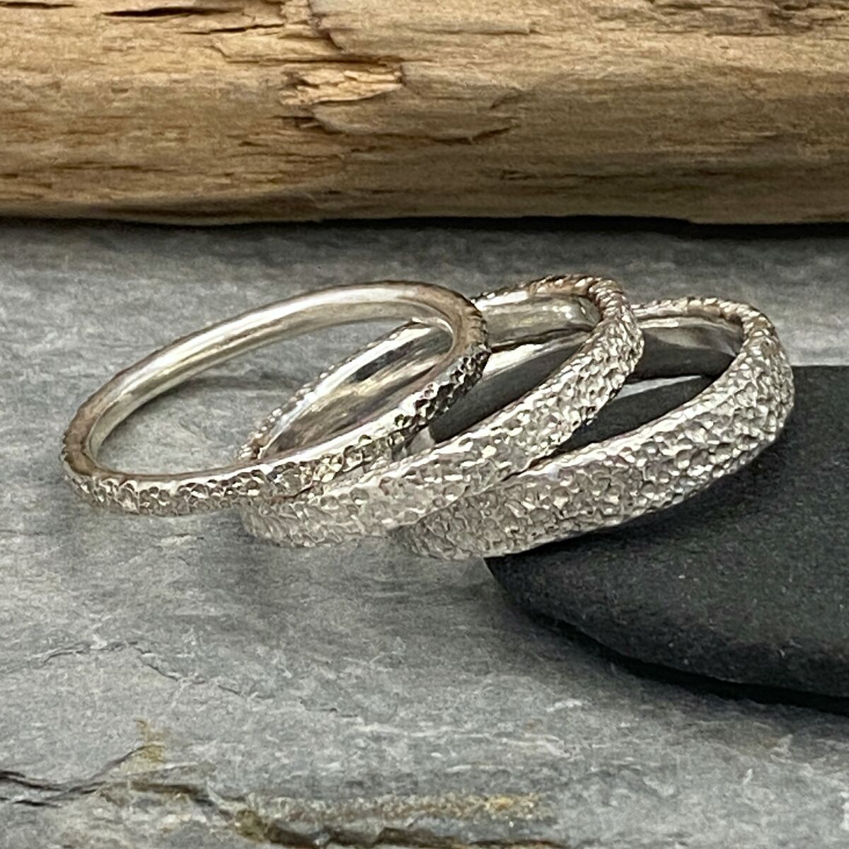 Sand patterned solid silver ring bands 3