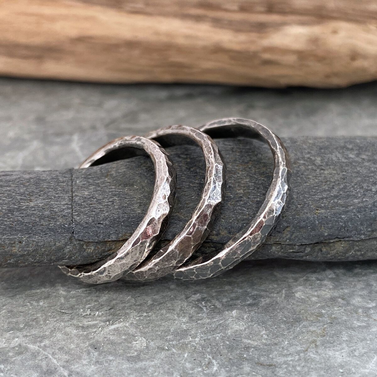 Chunky hammered silver ring 4