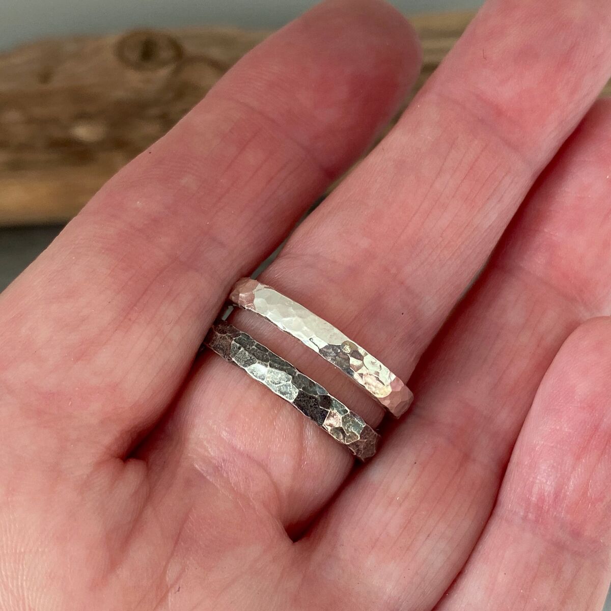 Chunky hammered silver ring 5