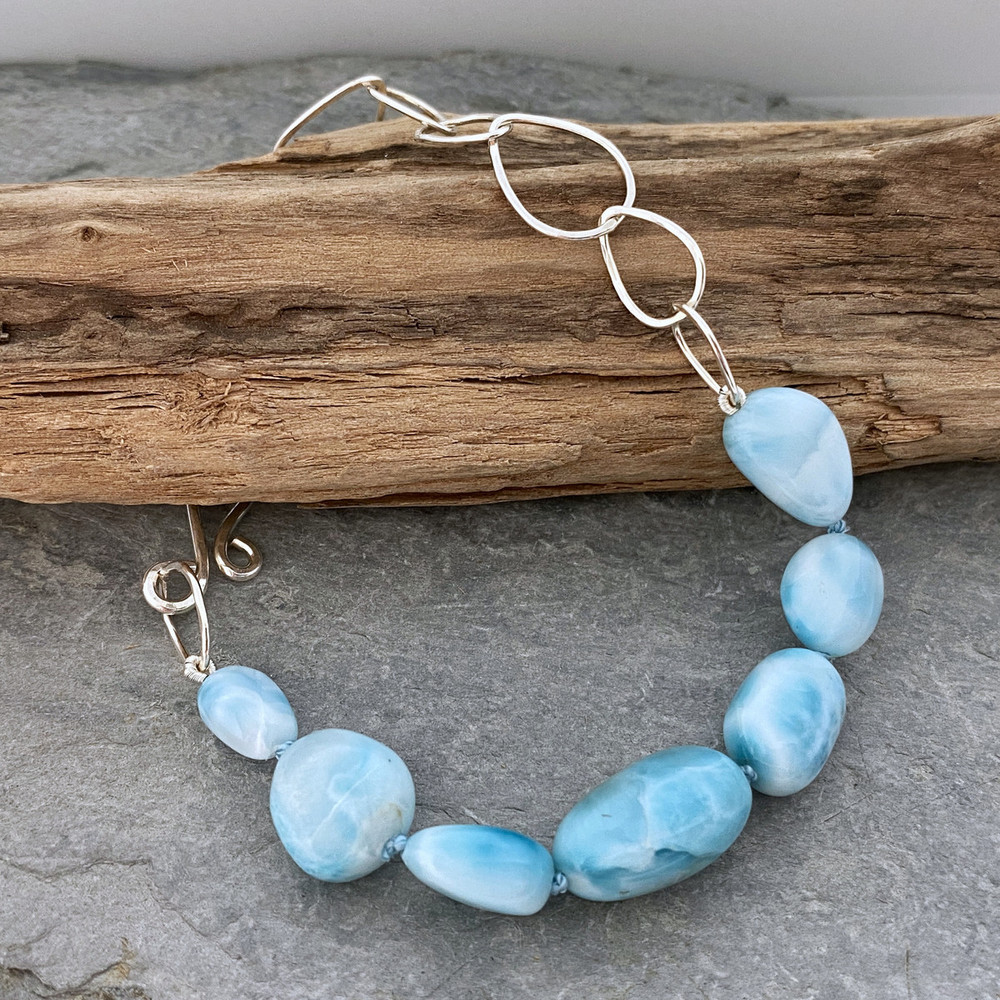 Larimar and silver half chain bracelet Shop SilverRipples